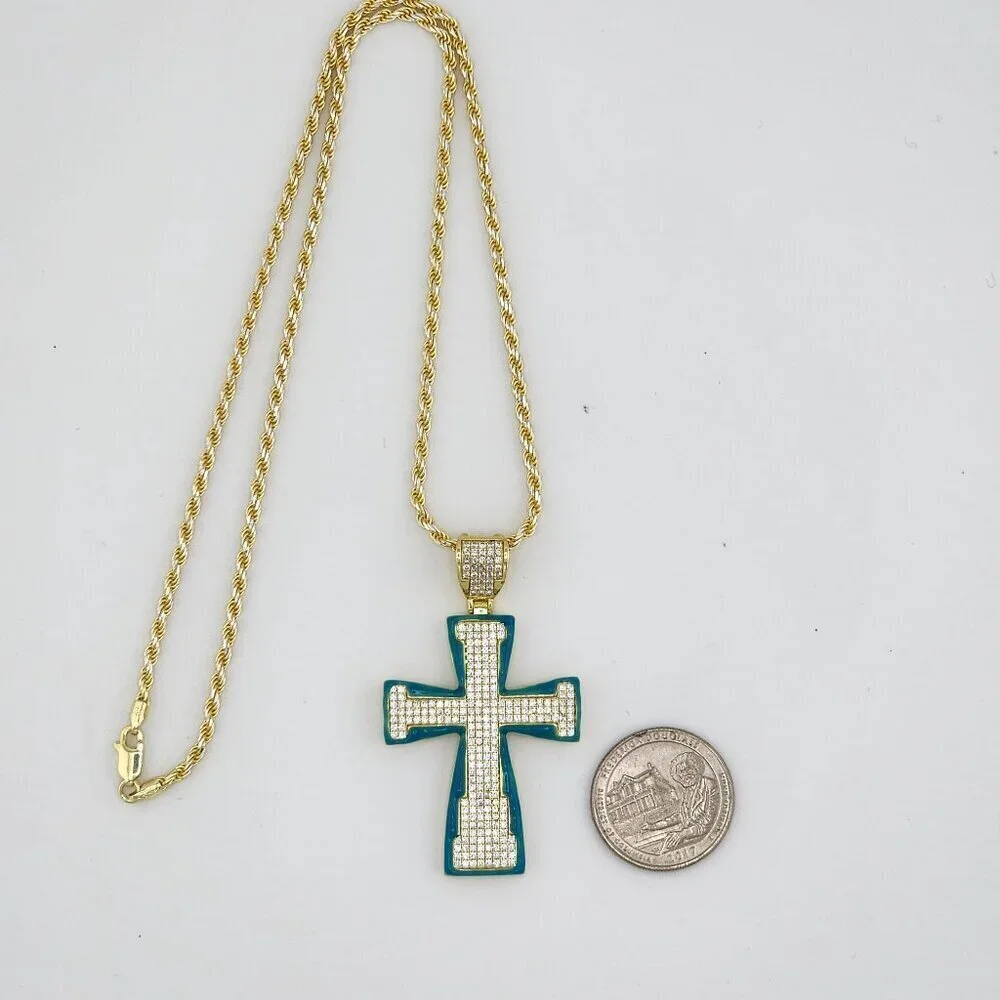 Brand New Sterling Silver 925 Blue Cross Necklace